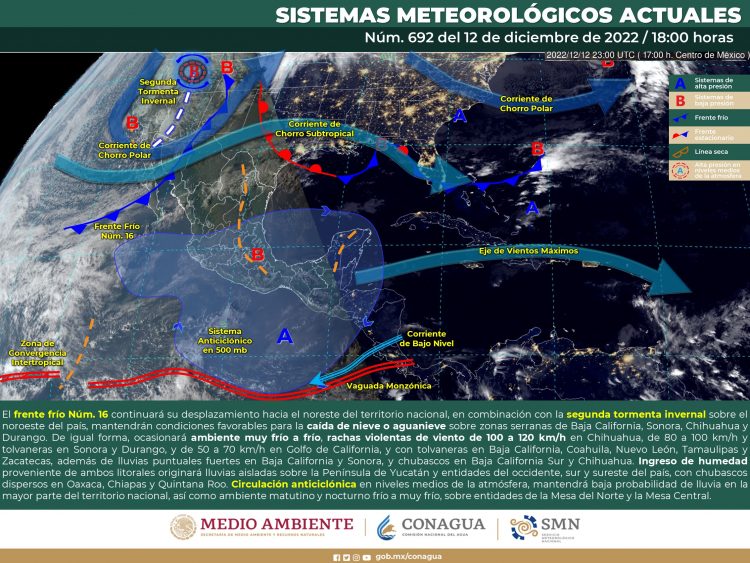 La segunda tormenta invernal y el frente frío 16 afectarán la República