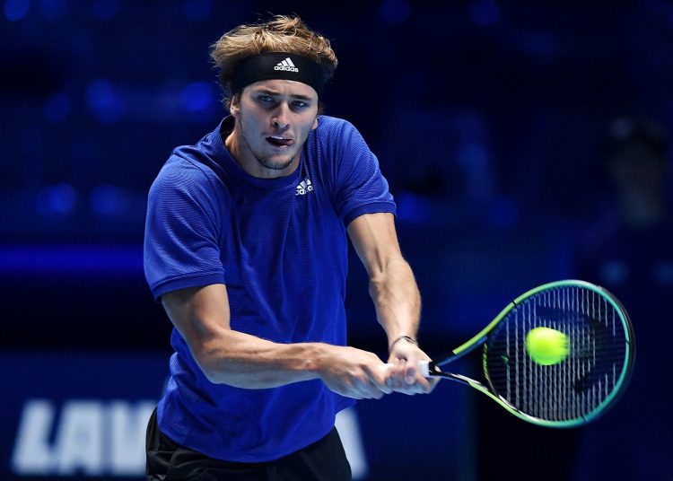 Turin (Italy), 16/11/2021.- Alexander Zverev of Germany in action against Daniil Medvedev of Russia during their group stage match of the Nitto ATP Finals tennis tournament in Turin, Italy, 16 November 2021. (Tenis, Alemania, Italia, Rusia) EFE/EPA/Alessandro Di Marco