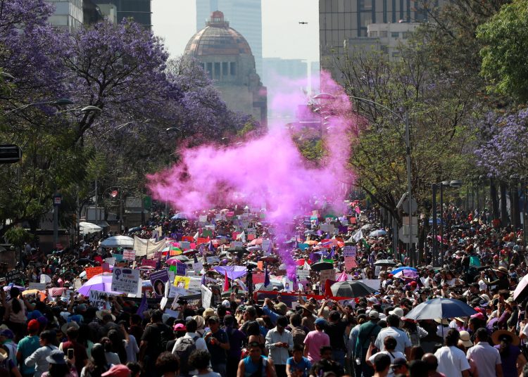 People take part in a demonstration during International Women's Day in Mexico City, Mexico March 8, 2020. REUTERS/Henry Romero