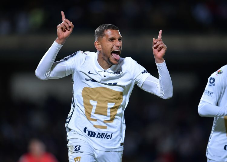 Higor Meritao celebrates his goal 5-0 of Pumas  during the game Pumas UNAM vs Toluca, corresponding to day 01 of the Torneo Clausura Grita Mexico C22 of Liga BBVA MX, at Olimpico Universitario Stadium, on January 10, 2022.



Higor Meritao celebra su gol 5-0 de Pumas durante el partido Pumas UNAM vs Toluca, correspondiente a la jornada 01 del Torneo Clausura Grita Mexico C22 de la Liga BBVA MX, en el Estadio Olimpico Universitario, el 10 de Enero de 2022.
