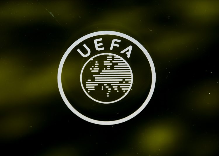 Nyon (Switzerland Schweiz Suisse).- (FILE) - A UEFA logo is pictured through a window prior to the UEFA Europa League 2019/20 Round of 16 draw, at the UEFA Headquarters in Nyon, Switzerland, 28 February 2020 (re-issued on 28 February 2022). The world's football governing body FIFA together with the governing body of European football UEFA announced on 28 February 2022 to have decided together 'that all Russian teams, whether national representative teams or club teams, shall be suspended from participation in both FIFA and UEFA competitions until further notice'. (Rusia, Suiza) EFE/EPA/JEAN-CHRISTOPHE BOTT *** Local Caption *** 55912791
