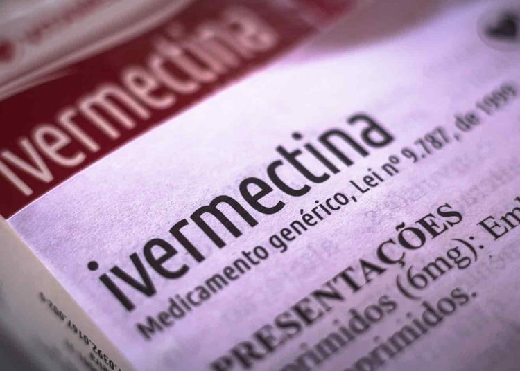May 10, 2021, Brazil. In this photo illustration a box of Ivermectin medicine. In Brazil it is associated with the treatment of Covid-19 (Coronavirus)