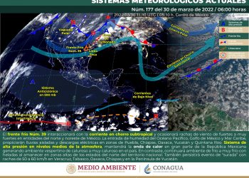 El frente frío 36 provocará lluvias en Puebla, Chiapas, Oaxaca, Yucatán y QRoo
