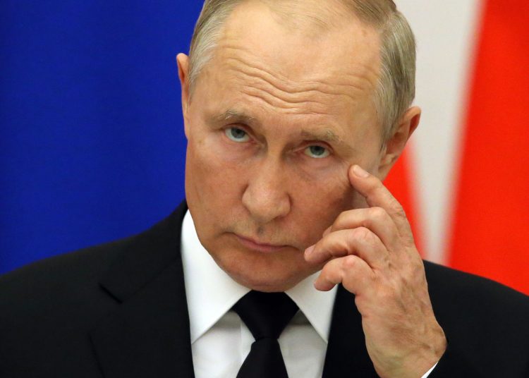MOSCOW, RUSSIA - SEPTEMBER 09: (RUSSIA OUT) Russian President Vladimir Putin seen during a joint press conference at the Kremlin on September 9, 2021 in Moscow, Russia. President of Belarus Alexander Lukashenko is having a one-day visit to Russia. (Photo by Mikhail Svetlov/Getty Images)