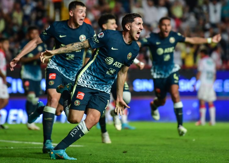 Diego Valdes celebrates his goal 0-1 of America  during the game Necaxa vs America, corresponding to day 12 of the Torneo Clausura Grita Mexico C22 of Liga BBVA MX, at Victoria Stadium, on April 02, 2022.



Diego Valdes  celebra su gol 0-1 de America durante el partido Necaxa vs America, correspondiente a la jornada 12 del Torneo Clausura Grita Mexico C22 de la Liga BBVA MX, en el Estadio Victoria, el 02 de Abril de 2022.