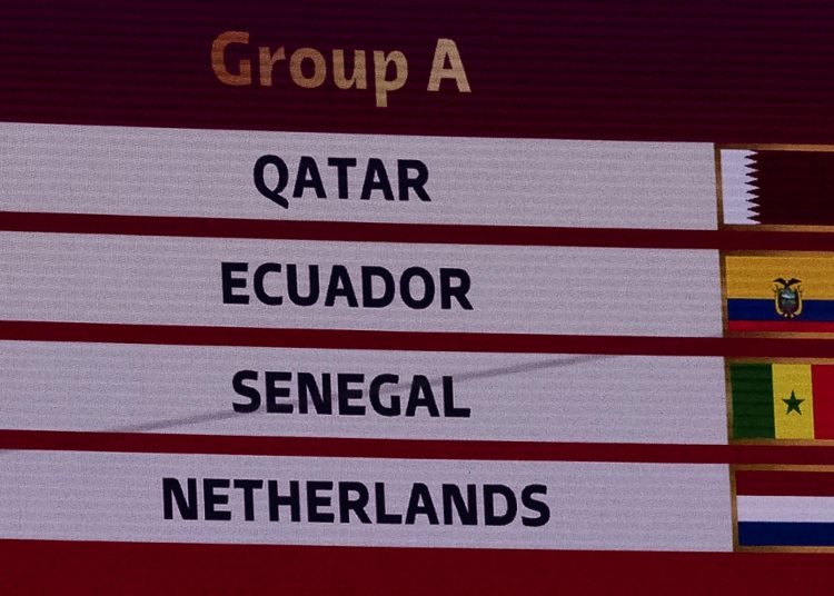 Group A - Qatar, Ecuador, Senegal, Netherlands during the FIFA World Cup Qatar 2022 draw at the Doha Convention and Exhibition Center in Doha Qatar, on April 01, 2022.



Grupo A - Catar, Ecuador, Senegas, Holanda (Paises Bajos) durante el sorteo de la Copa Mundial de la FIFA Qatar 2022 en el Centro de Convenciones y Exposiciones de Doha en Doha, Qatar, el 01 de abril de 2022.