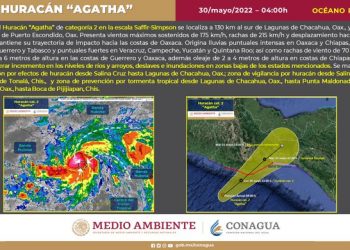 El Huracán Agatha categoría 2, podría impactar en las costas de Oaxaca en las próximas 12 horas