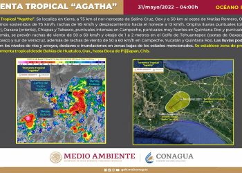 Tormenta tropical Ágatha provocará lluvias torrenciales en Veracruz, Oaxaca, Chiapas y Tabasco