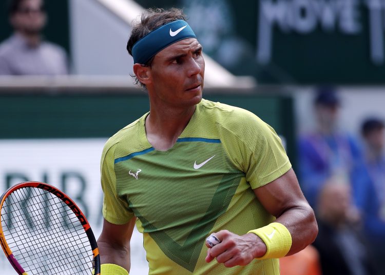Paris (France), 05/06/2022.- Rafael Nadal of Spain reacts as he plays Casper Ruud of Norway in their Menís Singles final match during the French Open tennis tournament at Roland ?Garros in Paris, France, 05 June 2022. (Tenis, Abierto, Francia, Noruega, España) EFE/EPA/CHRISTOPHE PETIT TESSON