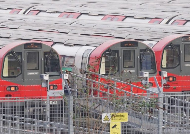 EMBARGOED TO 0001 SUNDAY JUNE 5

File photo dated 03/03/22 of Jubilee line trains parked at the London Underground Stratford Market Depot in Stratford, east London during a strike by members of the Rail, Maritime and Transport union, as London Underground is advising people not to travel on Monday because of a strike by thousands of workers in a dispute over jobs and pensions. PA Photo. Issue date: Saturday March 5, 2022. Members of the Rail, Maritime and Transport union will walk out for 24 hours, crippling Tube services across the capital. See PA story INDUSTRY Tube. Photo credit should read: Stefan Rousseau/PA Wire