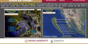 Frank se mantiene como huracán categoría 1 en el Océano Pacífico
