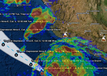 Se desarrolló la Depresión Tropical Nueve-E, al sur de las costas de Colima y Jalisco