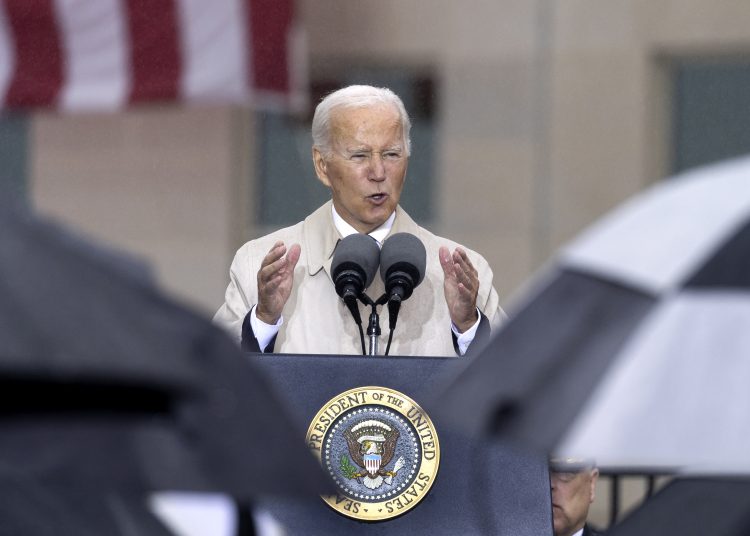 Arlington (Usa), 11/09/2022.- US President Joe Biden delivers remarks during an observance ceremony for the 21st anniversary of the 9/11 attacks, at the Pentagon in Arlington, Virginia, USA, 11 September 2022. The 21st anniversary of the worst terrorist attack on US soil is being observed at several locations in the United States. (Atentado, Terrorista, Estados Unidos) EFE/EPA/MICHAEL REYNOLDS