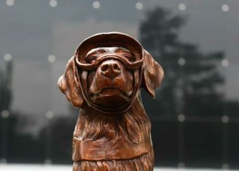 Develan escultura de perrita Frida rescatista