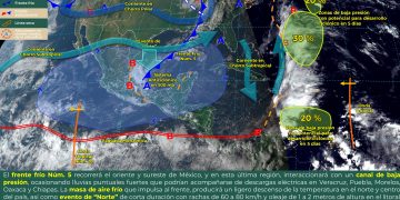 El frente frío 5 provocará lluvias y chubascos en el sur del país