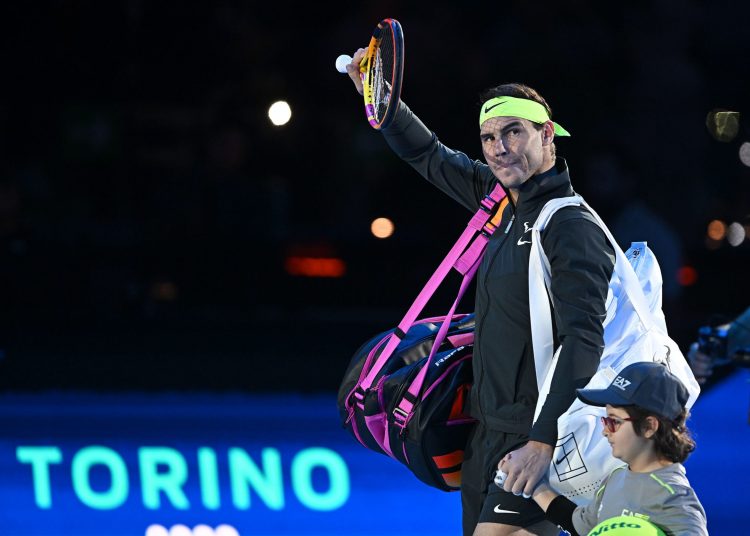 Torino (Italy), 15/11/2022.- Rafael Nadal of Spain greets the audience as he leaves after losing against Felix Auger-Aliassime of Canada during a Singles round robin match of the ATP Finals 2022 at the Pala Alpitour in Turin, Italy, 15 November 2022. (Tenis, Italia, España) EFE/EPA/Alessandro Di Marco