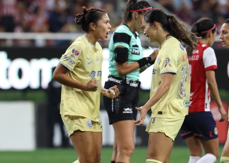 Kiana Palacios celebrates her goal 3-3 of America  during the game Guadalajara vs America, corresponding second leg of semifinals the Torneo Apertura 2022 of the Liga BBVA MX Femenil at Akron Stadium, on November 07, 2022.



Kiana Palacios celebra su gol 3-3 de America durante el partido Guadalajara vs America, correspondiente a la vuelta de Semifinales del Torneo Apertura 2022 de la Liga BBVA MX Femenil en el Estadio Akron, el 07 de Noviembre de 2022.