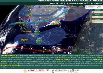 El frente frío 9 se desplazará sobre el oriente y el sureste del país