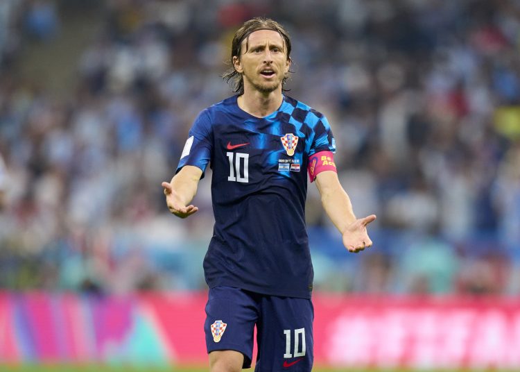 Luka Modric of Croatia during the game Argentina vs Croatia, corresponding to the Semifinals of the FIFA World Cup Qatar 2022, at Lusail Stadium, Lusail, Doha, on December 13, 2022.




Luka Modric de Croacia durante el partido Argentina vs Croacia, correspondiente a Semifinales de la Copa Mundial de la FIFA Catar 2022, en el Estadio Lusail, Lusail, Doha, el 13 de Diciembre de 2022