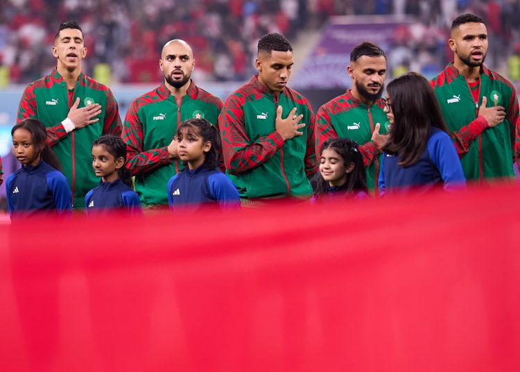 Players Morocco during the game Croatia vs Morocco, corresponding to Third Place of the FIFA World Cup Qatar 2022, at Khalifa International Stadium, Al Rayyan, Doha, on December 17, 2022.



Jugadores de Marruecos durante el partido Croacia vs Marruecos, correspondiente por el Tercer Lugar de la Copa Mundial de la FIFA Catar 2022, en el Estadio Internacional Khalifa, Al Rayyan, Doha, el 17 de Diciembre de 2022