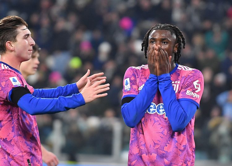 Turin (Italy), 07/01/2023.- Juventus' Fabio Miretti and Moise Kean react during the Italian Serie A soccer match between Juventus and Udinese at Allianz Stadium in Turin, Italy, 07 January 2023. (Italia) EFE/EPA/ALESSANDRO DI MARCO