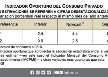 INEGI publicó las variaciones anuales en el Indicador Mensual del Consumo Privado