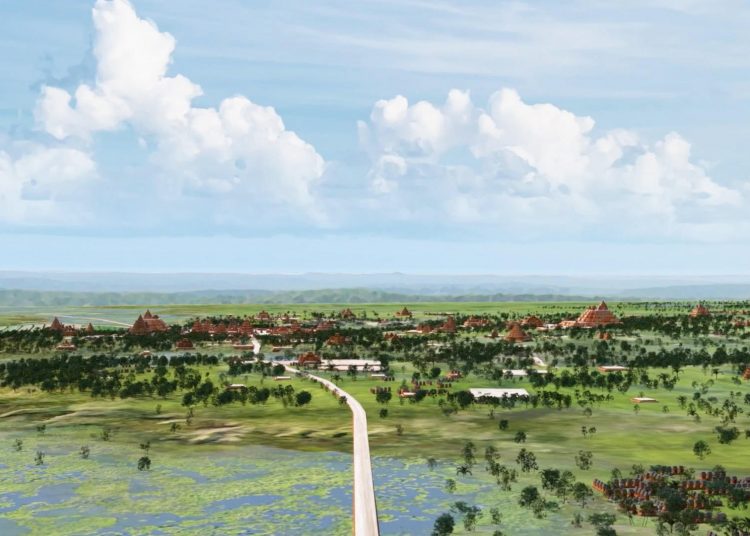 Imagen en 3D (tercera dimensión) realizada con un radar LiDAR, cedida por la Fundación FARES, del terreno de El Mirador, un asentamiento arqueológico de la civilización maya, en Guatemala