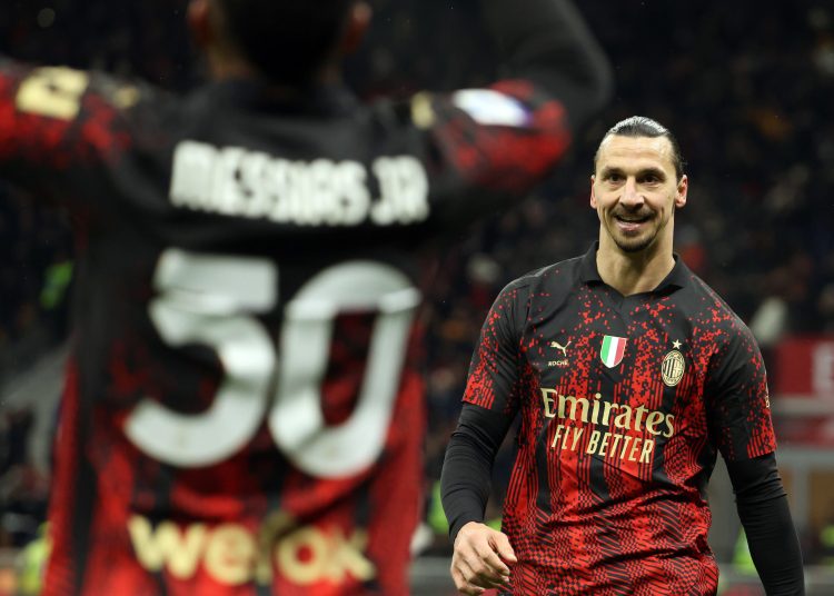 Milan (Italy), 26/02/2023.- AC Milan'Äôs Zlatan Ibrahimovic reacts during the Italian Serie A soccer match between AC Milan and Atalanta at Giuseppe Meazza stadium in Milan, Italy, 26 February 2023. (Italia) EFE/EPA/MATTEO BAZZI