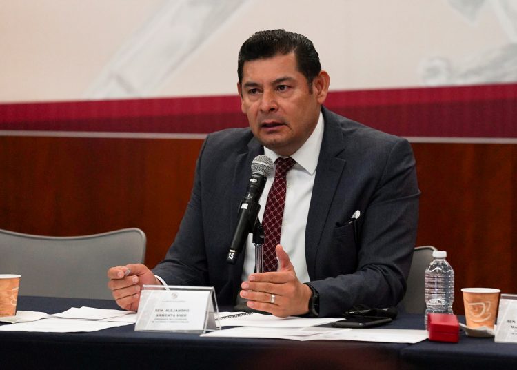 Senator Alejandro Armenta Mier speaks before Victoria Rodriguez, President Manuel Lopez Obrador’s new pick to head Mexico’s central bank, answers questions from lawmakers ahead of a planned vote to approve her in Mexico City, Mexico December 1, 2021. REUTERS/Toya Sarno Jordan
