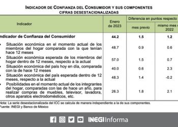 El Indicador de Confianza del Consumidor se ubicó en 44.2 puntos durante enero del 2023