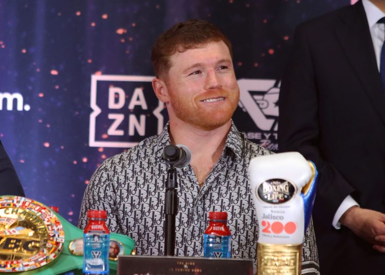 Saul - Canelo- Alvarez (MEX) during the "The King Coming Home" press conference at Akron Stadium prior the fight against John Ryder (ENG) on March 14, 2023.

<br><br>

Saul - Canelo- Alvarez (MEX) durante la conferencia de prensa "The King Coming Home" en el Akron Stadium antes de la pelea contra John Ryder (ENG), el 14 de marzo de 2023.