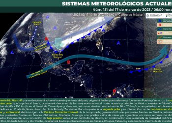 Frente frío 41 y la masa de aire polar continental que lo impulsa, generarán lluvias y vientos muy fuertes en estas regiones del país