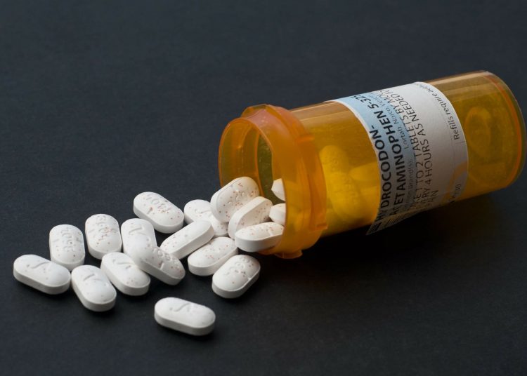 A photo illustration featuring arranged hydrocodone acetaminophen photographed on on Tuesday, Aug. 13, 2019. (Daniel Clark/The Nevada Independent)