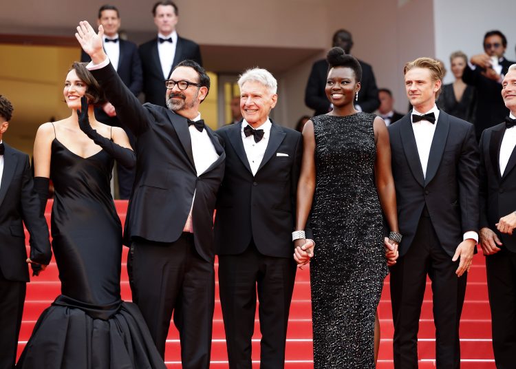 Cannes (France), 18/05/2023.- (L-R) Ethann Isidore, Phoebe Waller-Bridge, Director James Mangold, Harrison Ford, Shaunette Renee Wilson, Boyd Holbrook, and Mads Mikkelson arrive for the screening of 'Indiana Jones and the Dial of Destiny' during the 76th annual Cannes Film Festival, in Cannes, France, 18 May 2023. The festival runs from 16 to 27 May. (Cine, Francia) EFE/EPA/Sebastien Nogier