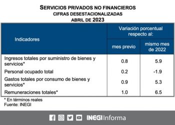 Los ingresos totales reales por suministro de bienes y servicios incrementó 5.9%: INEGI