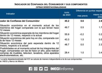 El Indicador de Confianza del Consumidor se ubicó en 45.2 puntos en junio