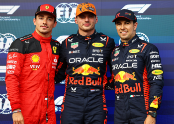 Verstappen firma la Pole pero sale sexto; Leclerc y Checo en primera fila