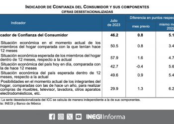 El Indicador de Confianza del Consumidor se ubicó en 46.2 puntos