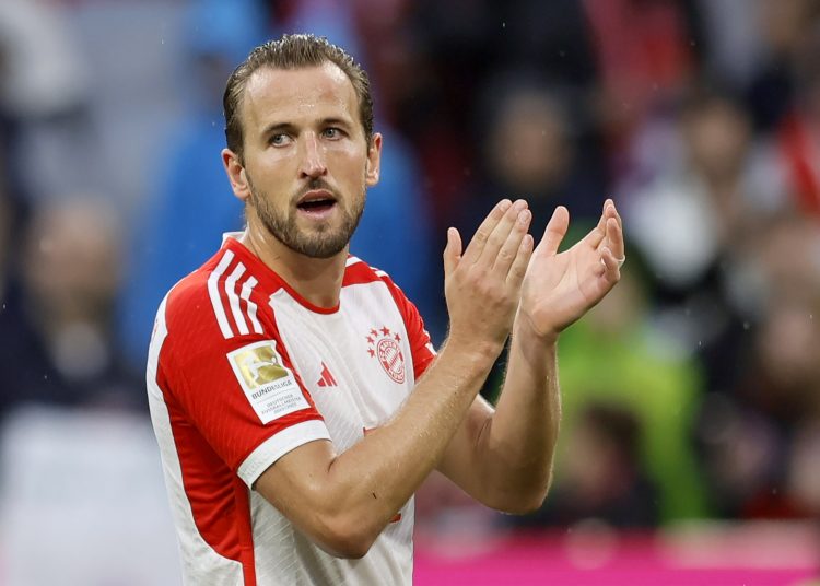 Munich (Germany), 27/08/2023.- Munich's Harry Kane reacts after winning the German Bundesliga soccer match between FC Bayern Munich and FC Augsburg in Munich, Germany, 27 August 2023. (Alemania) EFE/EPA/RONALD WITTEK CONDITIONS - ATTENTION: The DFL regulations prohibit any use of photographs as image sequences and/or quasi-video.