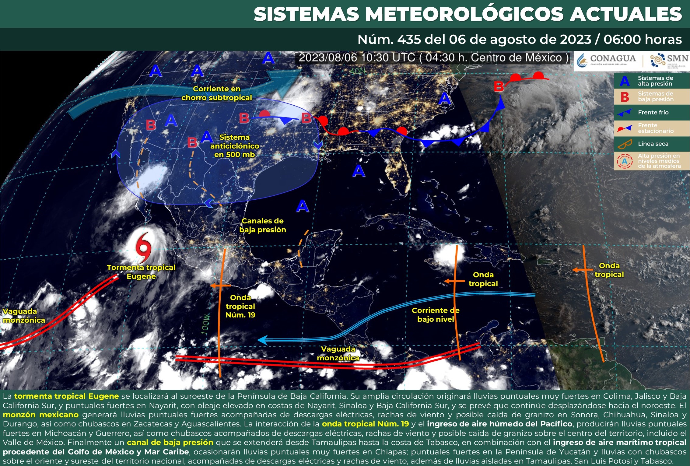 Por la tormenta Eugene, se pronostican lluvias puntuales muy fuertes en