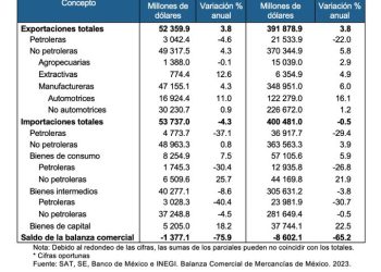 México registra un déficit comercial de 1.377 millones de dólares en agosto