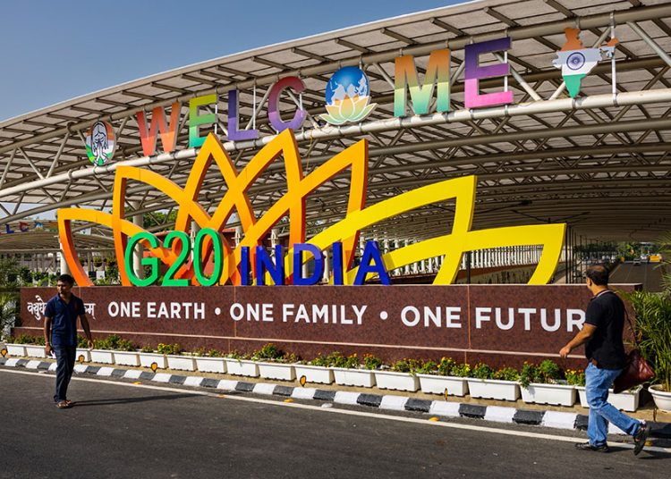 DELHI, INDIA - SEPTEMBER 05: G20 signage welcomes foreign and national visitors on September 05, 2023 in Delhi, India. The 18th G20 Summit will take place September 9 - 10, 2023. (Photo by Elke Scholiers/Getty Images)