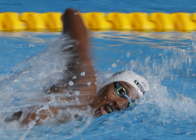 AMDEP1105. SANTIAGO (CHILE), 21/10/2023.- Noel Raekwo de Guyana compite en 400 libre masculino hoy, durante los Juegos Panamericanos 2023 en Santiago (Chile). EFE/ Carlos Ortega