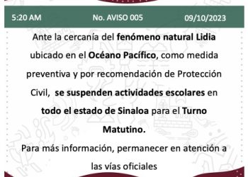 Suspenden clases en Sinaloa por tormenta tropical “Lidia”