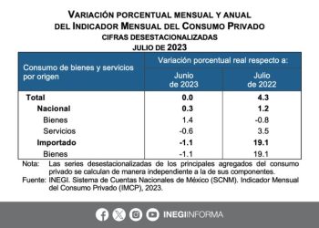 INEGI da a conocer el Indicador Mensual de Consumo Privado durante julio 2023