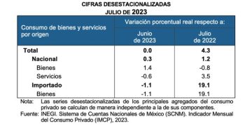 INEGI da a conocer el Indicador Mensual de Consumo Privado durante julio 2023