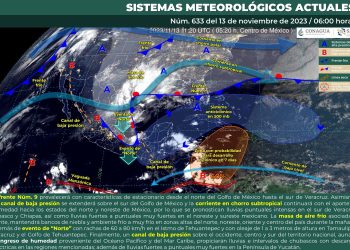 Este lunes se esperan lluvias puntuales intensas en Tamaulipas, Veracruz, Tabasco y Chiapas