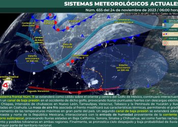 Este viernes, se pronostican lluvias puntuales fuertes en Chiapas y viento fuerte en el norte del país