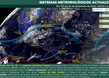 Frente frío 19 y la segunda tormenta invernal propiciarán lluvias fuertes y caída de nieve o aguanieve sobre el noroeste y norte de México