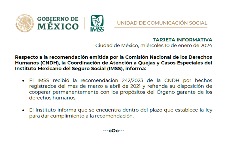 CNDH Emite Nueva Recomendación Al IMSS Por Fallecimiento De Paciente ...